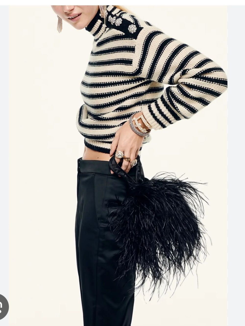 J. Crew collection Santorini black bag with Ostrich feathers. - Picture 2 of 11